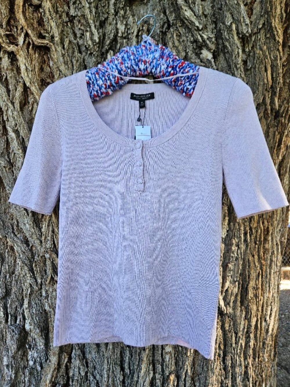 NWT Banana Republic Ribbed Cotton Henley Top Lilac-Medium